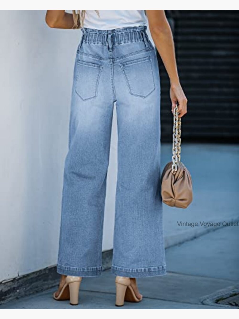 High Waisted Wide Leg Bell Bottom Y2K Stretch Jeans Baggy Pants - Picture 2 of 7